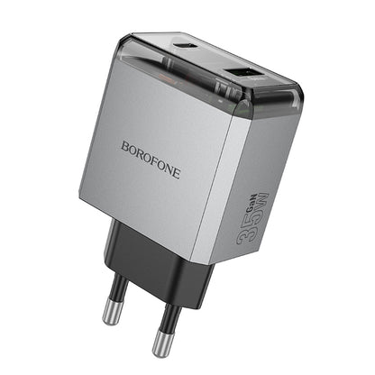 Verkkolaturi Borofone BN20 Lena, 35W, 3A, 1 x USB-A - 1 x USB-C, Harmaa