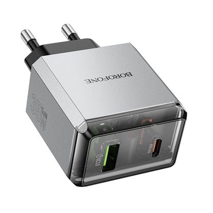 Verkkolaturi Borofone BN20 Lena, 35W, 3A, 1 x USB-A - 1 x USB-C, Harmaa
