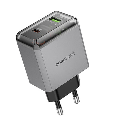 Verkkolaturi Borofone BN20 Lena, 35W, 3A, 1 x USB-A - 1 x USB-C, Harmaa
