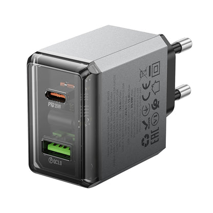 Verkkolaturi Borofone BN20 Lena, 35W, 3A, 1 x USB-A - 1 x USB-C, Harmaa