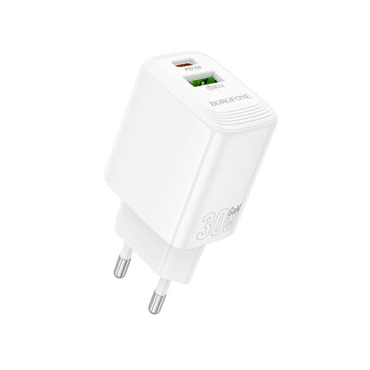 Borofone BN29 Fuente -verkkolaturi, 30W, 3A, 1 x USB-A - 1 x USB-C, Valkoinen