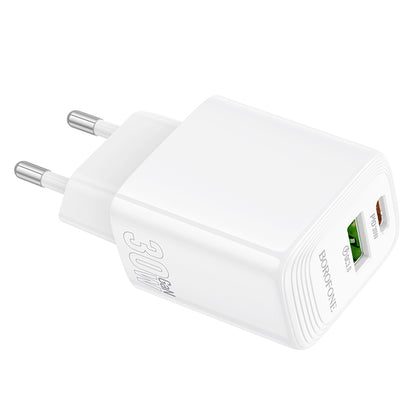 Borofone BN29 Fuente -verkkolaturi, 30W, 3A, 1 x USB-A - 1 x USB-C, Valkoinen
