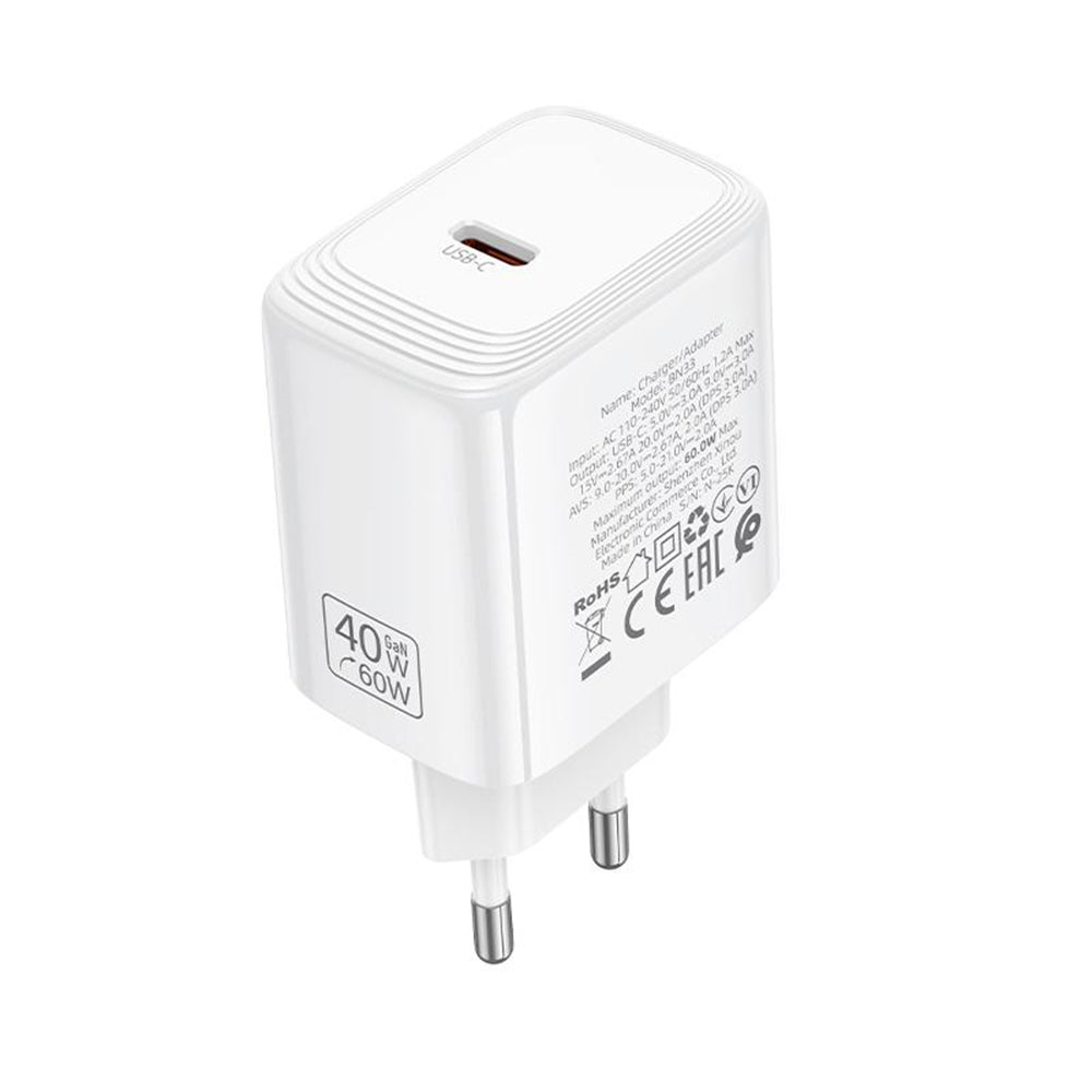 Borofone BN33 Fuente verkkolaturi, 40W, 1 x USB-C, valkoinen