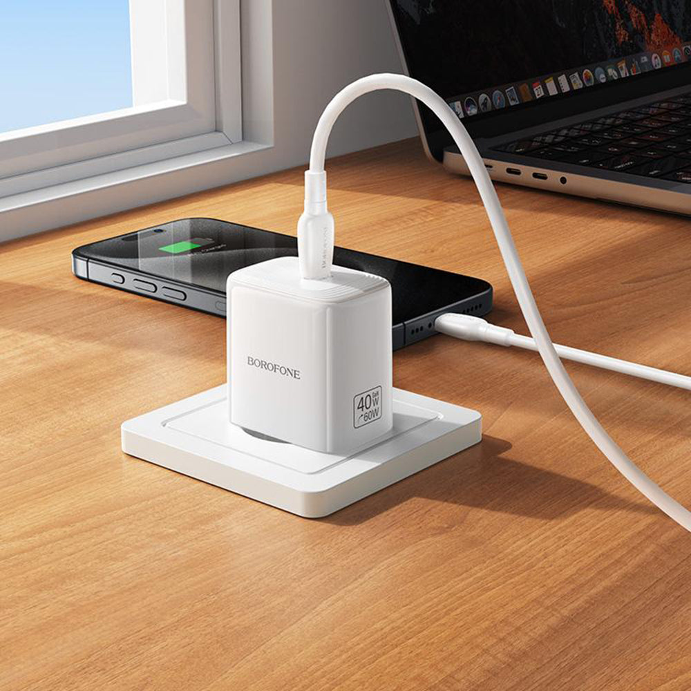 Borofone BN33 Fuente verkkolaturi, 40W, 1 x USB-C, valkoinen
