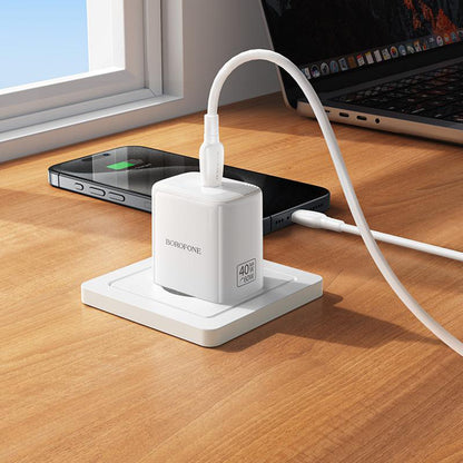 Borofone BN33 Fuente verkkolaturi, 40W, 1 x USB-C, valkoinen