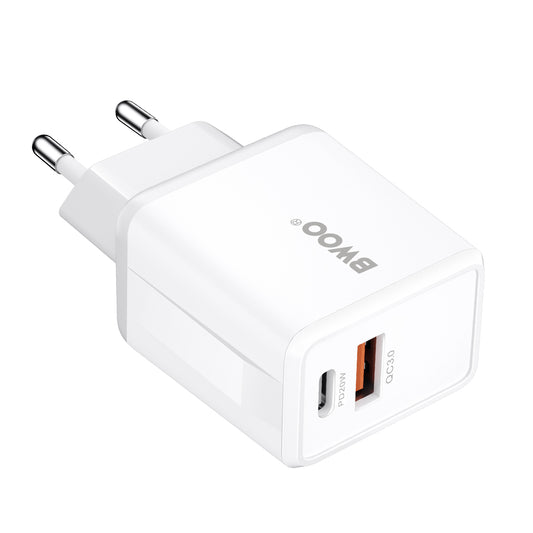 Verkkolaturi BWOO CDA182, 38W, 3A, 1 x USB-A - 1 x USB-C, Valkoinen