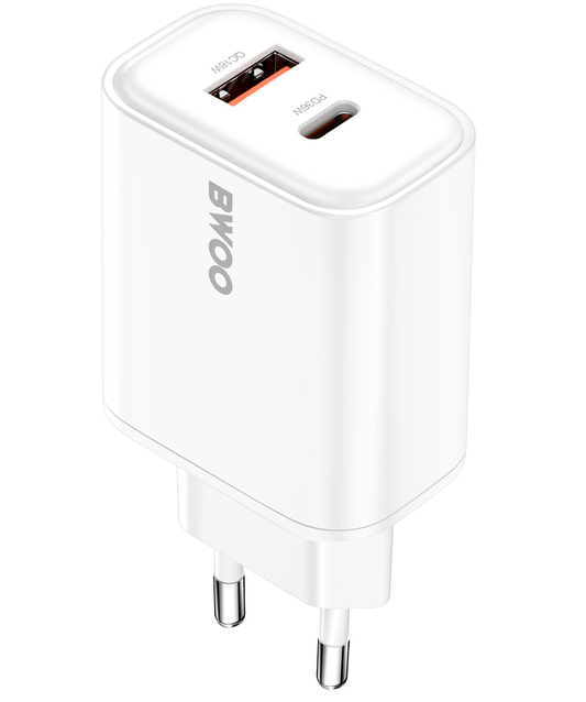 Verkkolaturi BWOO CDA207, 36W, 3A, 1 x USB-A - 1 x USB-C, Valkoinen