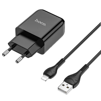 Verkkolaturi Lightning-kaapelilla HOCO N2, 10W, 2A, 1 x USB-A, Musta
