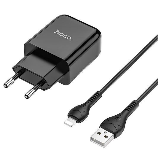 Verkkolaturi Lightning-kaapelilla HOCO N2, 10W, 2A, 1 x USB-A, Musta