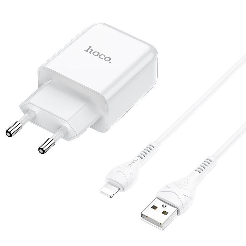HOCO N2 Lightning-kaapelilla varustettu verkkolaturi, 10W, 2A, 1 x USB-A, Valkoinen