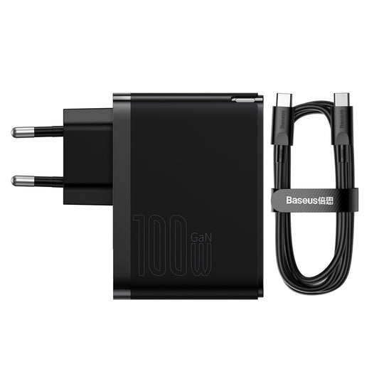 Verkkolaturi USB-C-kaapelilla Baseus GaN5 Pro, 100W, 3A, 1 x USB-A - 1 x USB-C, Musta CCGP090201