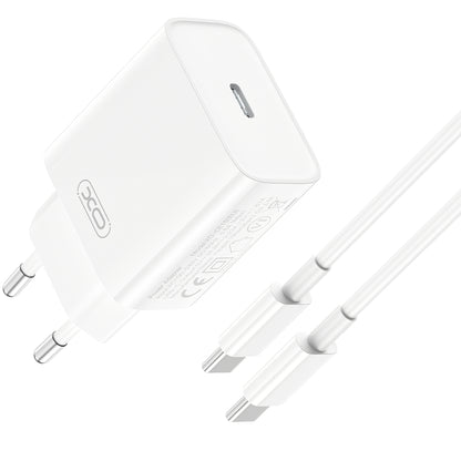 Verkkolaturi USB-C-kaapelilla XO Design CE15, 20W, 3A, 1 x USB-C, Valkoinen