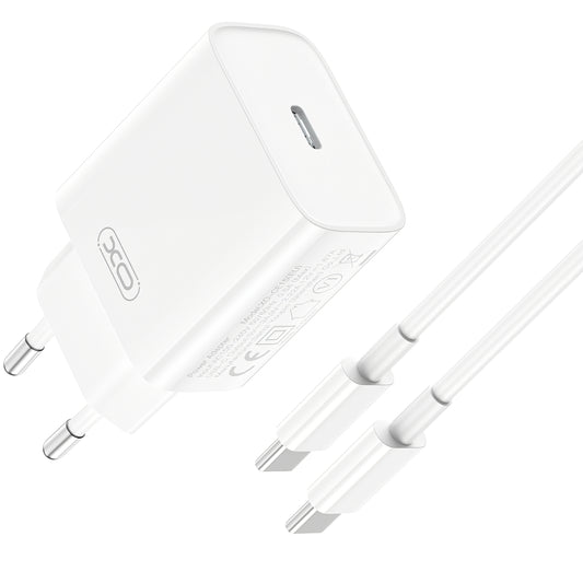 Verkkolaturi USB-C-kaapelilla XO Design CE15, 20W, 3A, 1 x USB-C, Valkoinen