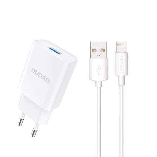 Verkkolaturi Lightning-kaapelilla Dudao A4EU, 10W, 2.1A, 1 x USB-A, Valkoinen