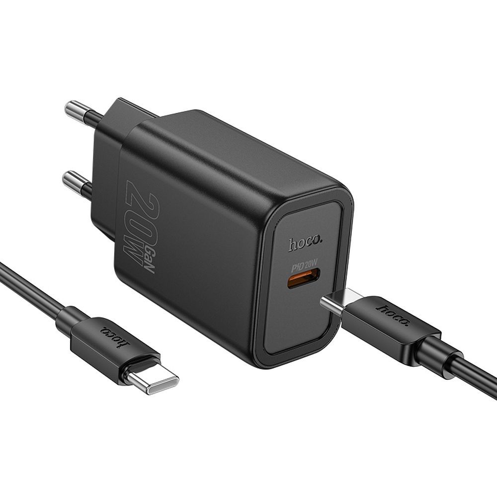 Verkkolaturi USB-C-kaapelilla HOCO N60, 20W, 3A, 1 x USB-C, Musta