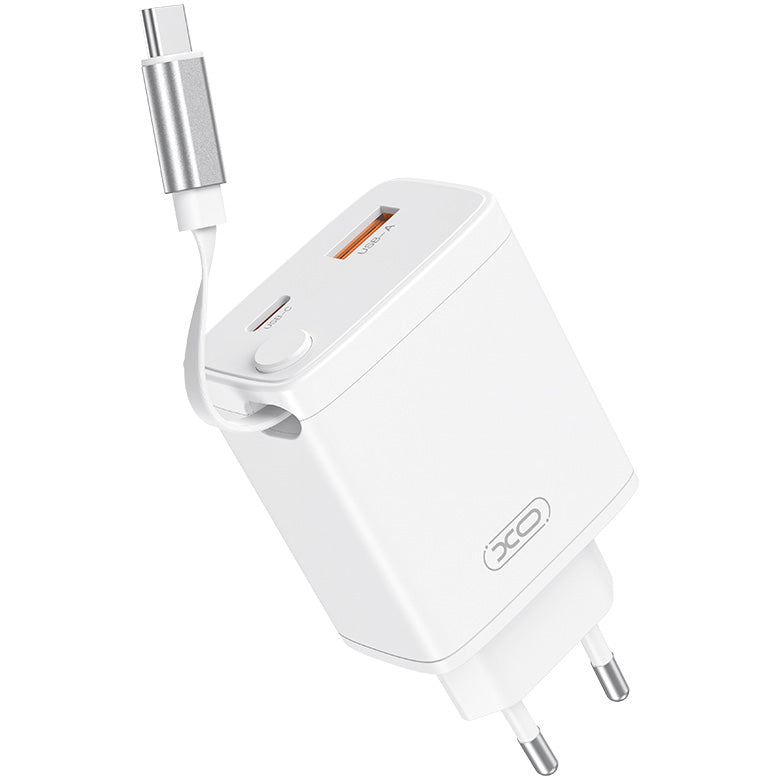 Verkkolaturi USB-C-kaapelilla XO Design CE31, 30W, 3A, 1 x USB-A - 1 x USB-C, Valkoinen