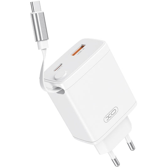 Verkkolaturi USB-C-kaapelilla XO Design CE31, 30W, 3A, 1 x USB-A - 1 x USB-C, Valkoinen