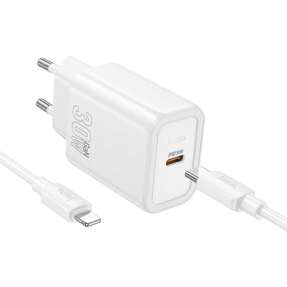 Verkkolaturi Lightning-kaapelilla HOCO N62, 30W, 3A, 1 x USB-C, Valkoinen