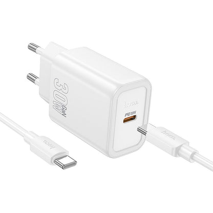 Verkkolaturi USB-C-kaapelilla HOCO N62, 30W, 3A, 1 x USB-C, Valkoinen