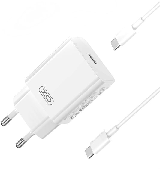 Verkkolaturi USB-C-kaapelilla XO Design L126, 20W, 3A, 1 x USB-C, Valkoinen