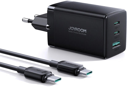Verkkolaturi USB-C-kaapelilla Joyroom TCG01, 65W, 3.25A, 1 x USB-A - 2 x USB-C, Musta