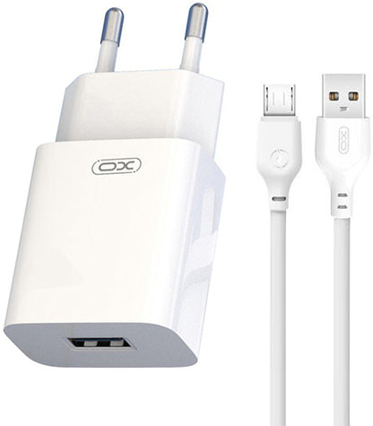 Verkkolaturi microUSB-kaapelilla XO Design L99, 12W, 2.4A, 1 x USB-A, Valkoinen