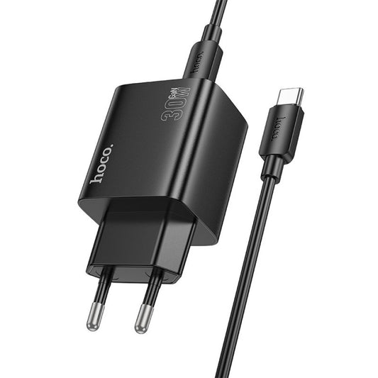 Verkkolaturi USB-C-kaapelilla HOCO N56, 30W, 3A, 2 x USB-A - 2 x USB-C, Musta