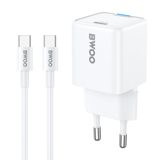 Verkkolaturi USB-C-kaapelilla BWOO CDA211, 30W, 3A, 1 x USB-C, Valkoinen