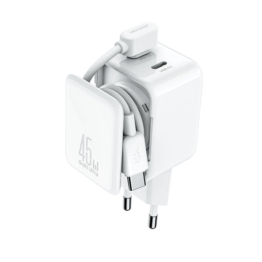 Verkkolaturi USB-C-kaapelilla Joyroom JR-TCL05, 45W, 3A, 2 x USB-C, Valkoinen