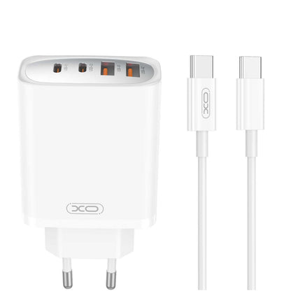 Verkkolaturi USB-C-kaapelilla XO Design CE22, 45W, 3A, 2 x USB-A - 2 x USB-C, Valkoinen