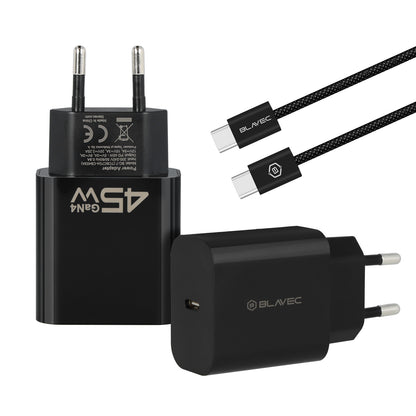 Blavec BC-7 Network Charger with USB-C Cable, 45W, 3A, 1 x USB-C, Black
