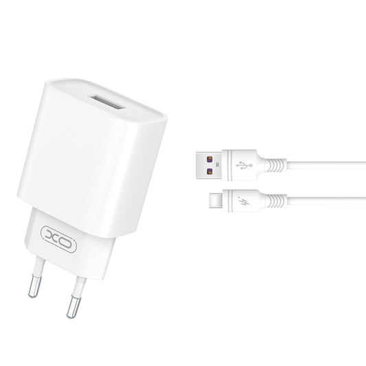 Verkkolaturi USB-C-kaapelilla XO Design CE02D, 18W, 3A, 1 x USB-A, Valkoinen