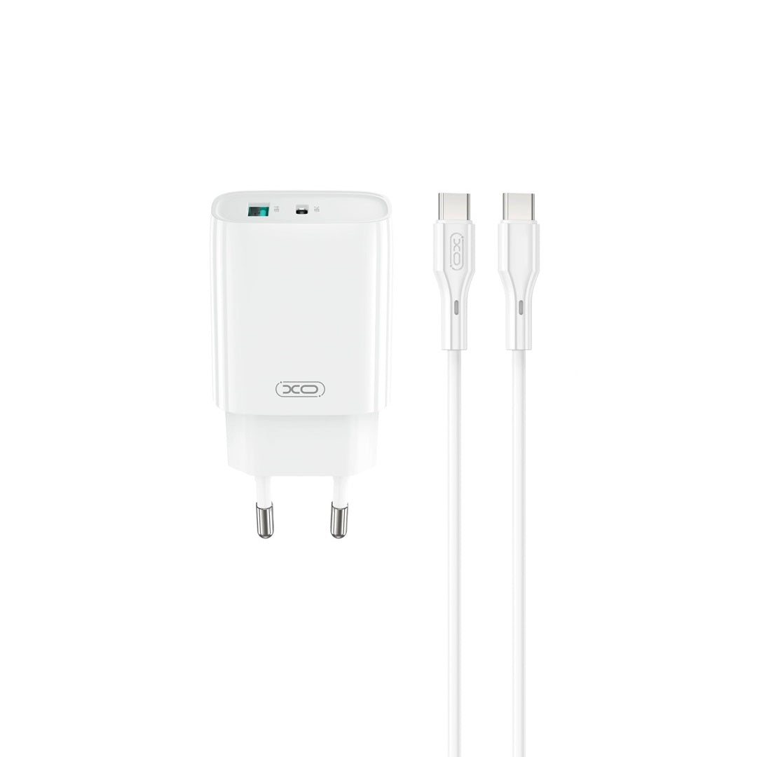 Verkkolaturi USB-C-kaapelilla XO Design CE29, 20W, 3A, 1 x USB-A - 1 x USB-C, Valkoinen
