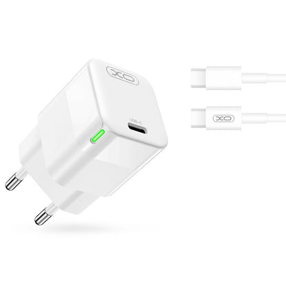 Verkkolaturi USB-C-kaapelilla XO Design CE06, 30W, 3A, 1 x USB-C, Valkoinen