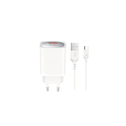 Verkkolaturi USB-C-kaapelilla XO Design CE19, 18W, 3A, 1 x USB-A, Valkoinen