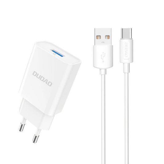 Verkkolaturi USB-C-kaapelilla Dudao A4EU, 10W, 2.1A, 1 x USB-A, Valkoinen
