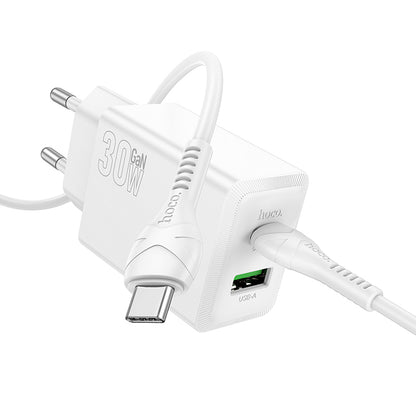 Verkkolaturi USB-C-kaapelilla HOCO N71, 30W, 3A, 1 x USB-A - 1 x USB-C, Valkoinen