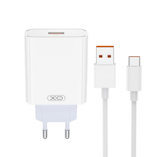 Verkkolaturi USB-C-kaapelilla XO Design L164, 30W, 1 x USB-A, Valkoinen