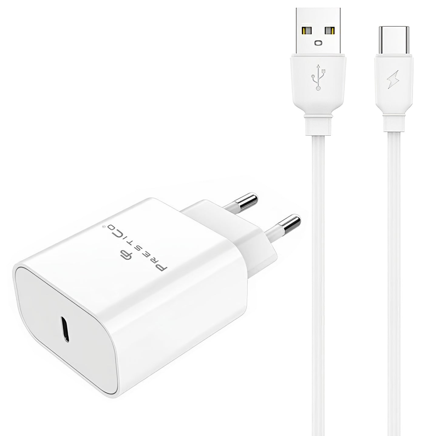 Network Charger with USB-C Cable Prestico F15S-C, 30W, 3A, 1 x USB-C, White