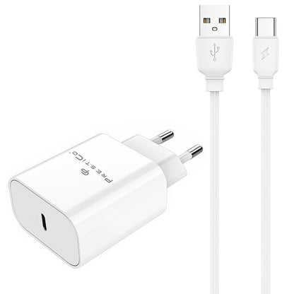 Network Charger with USB-C Cable Prestico F15S-C, 30W, 3A, 1 x USB-C, White