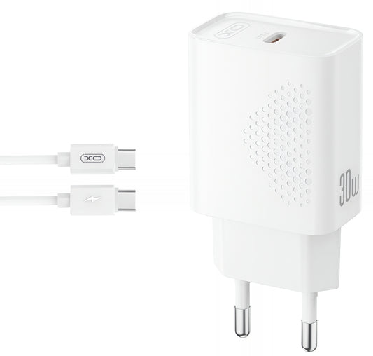 Verkkolaturi USB-C-kaapelilla XO Design L162, 30W, 3A, 1 x USB-C, Valkoinen