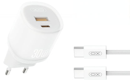 Verkkolaturi USB-C-kaapelilla XO Design L151, 30W, 3A, 1 x USB-A - 1 x USB-C, Valkoinen