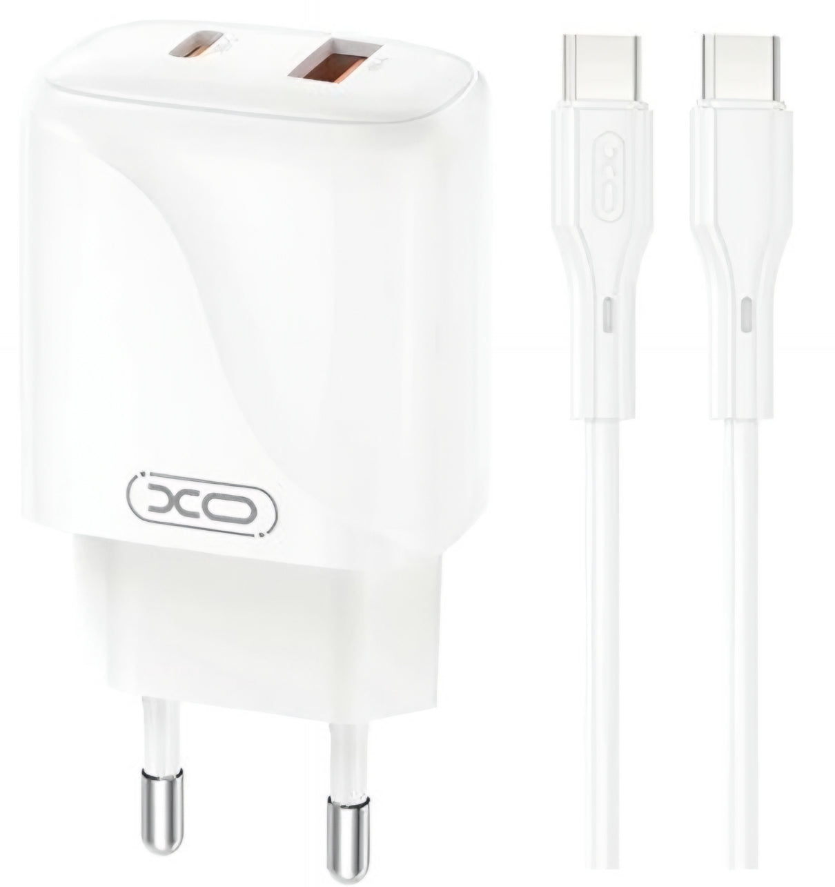 Verkkolaturi USB-C-kaapelilla XO Design L158, 20W, 3A, 1 x USB-A - 1 x USB-C, Valkoinen