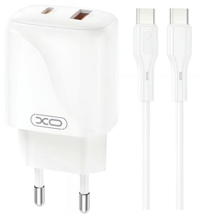 Verkkolaturi USB-C-kaapelilla XO Design L158, 20W, 3A, 1 x USB-A - 1 x USB-C, Valkoinen