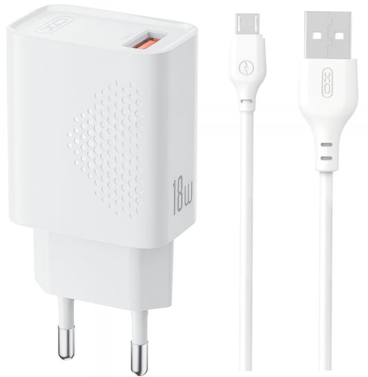 Verkkolaturi microUSB-kaapelilla XO Design L159, 18W, 3A, 1 x USB-A, Valkoinen