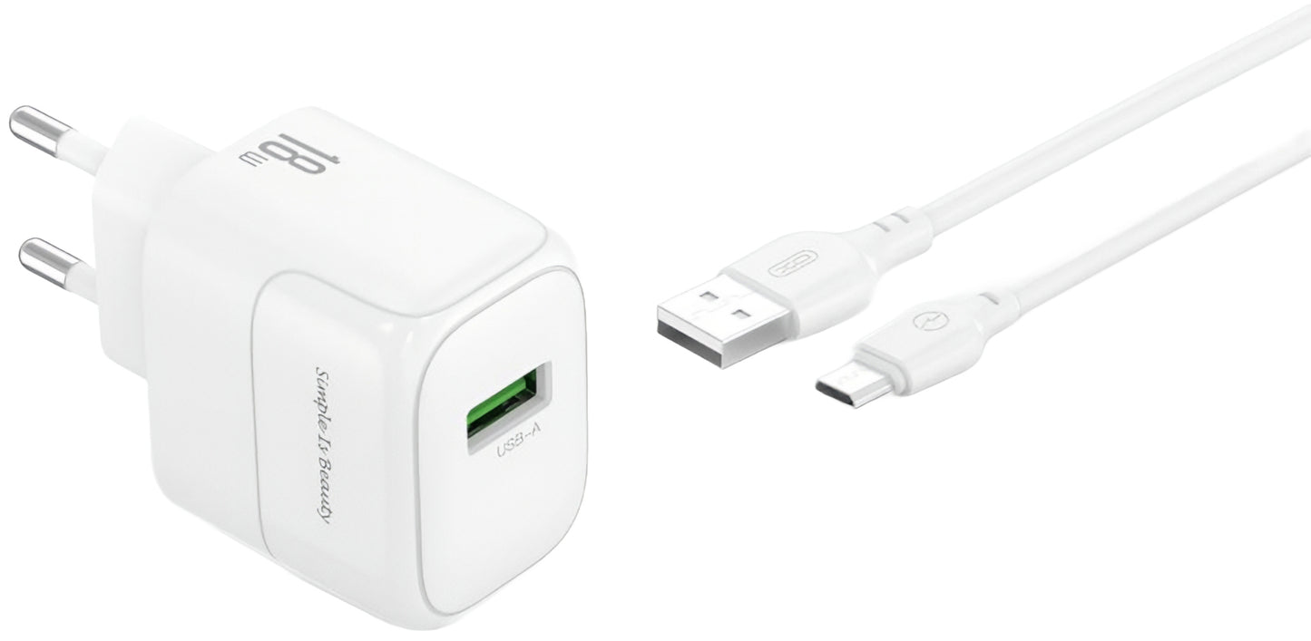 Network Charger with microUSB Cable XO Design L135, 18W, 3A, 1 x USB-A, White