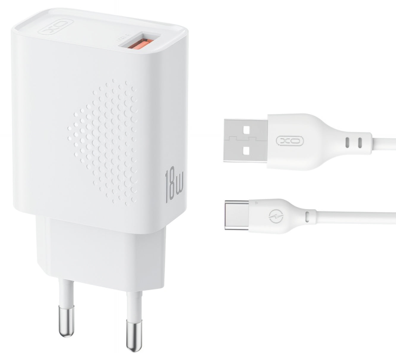 Verkkolaturi USB-C-kaapelilla XO Design L159, 18W, 3A, 1 x USB-A, Valkoinen