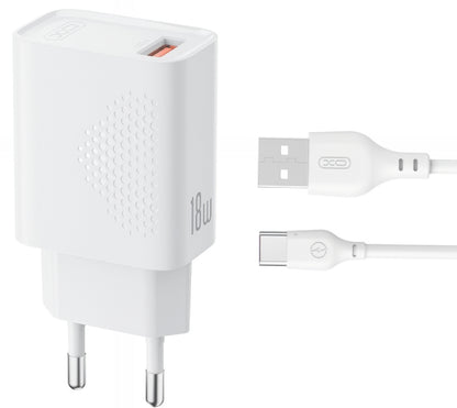 Verkkolaturi USB-C-kaapelilla XO Design L159, 18W, 3A, 1 x USB-A, Valkoinen