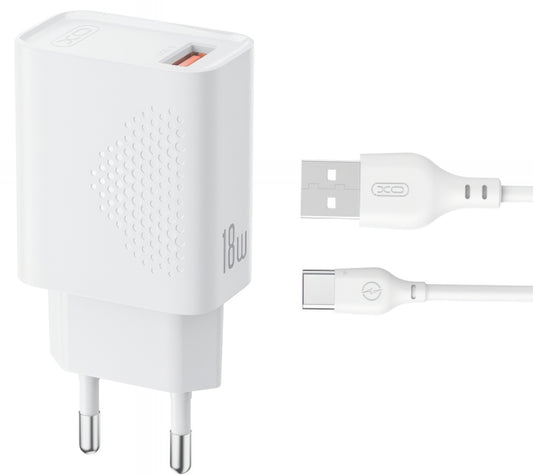 Verkkolaturi USB-C-kaapelilla XO Design L159, 18W, 3A, 1 x USB-A, Valkoinen