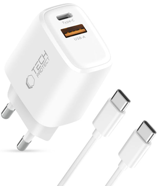 Verkkolaturi USB-C-kaapelilla Tech-Protect NCA45W, 45W, 3A, 1 x USB-A - 1 x USB-C, Valkoinen